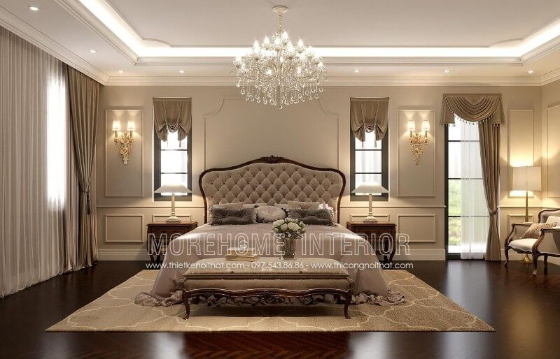 Giường ngủ tân cổ điển gỗ óc chó bọc vải cao cấp đẹp - Sản phẩm nội thất phòng ngủ cao cấp