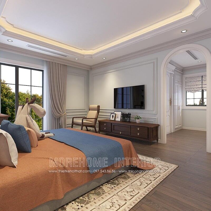 Sản xuất kệ tivi gỗ óc chó đẹp cho phòng ngủ nhà biệt thự - Phòng ngủ trẻ em tân cổ điển