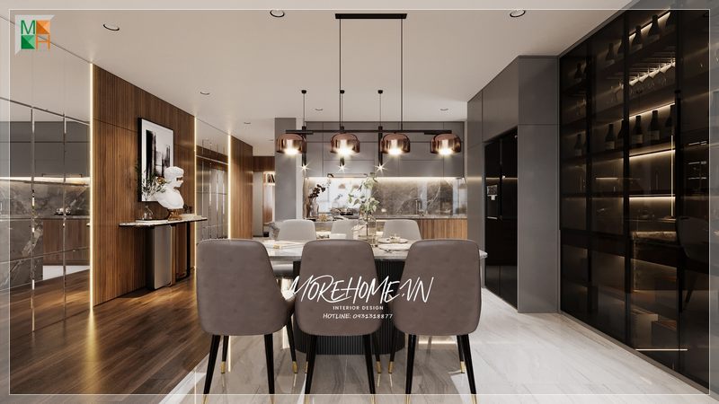 Bộ bàn ăn 6 ghế mang phong cách thiết kế hiện đại mang đến không khí gia đình ấm áp và đoàn tụ.