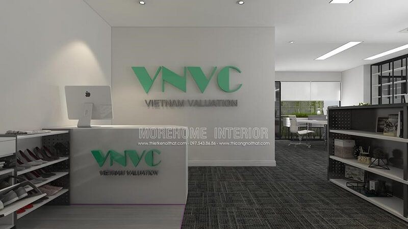 Mẫu thiết kế quầy lễ tân văn phòng cao cấp VNVC với cách bố trí hợp lí khoa học mang đến một không gian làm việc lí tưởng cho khách hàng.